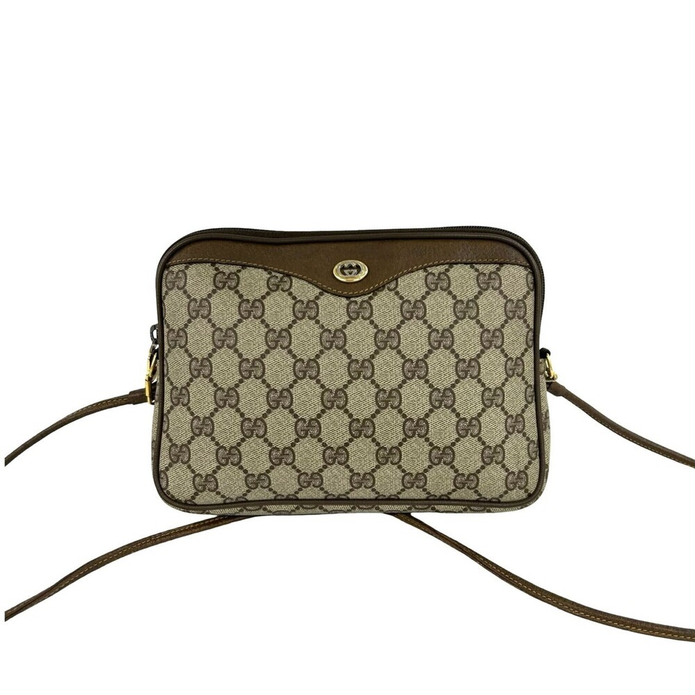 GUCCI Vintage GG Pattern Logo Leather Shoulder Bag/Pouch/Sacoche (Brown, 35709)